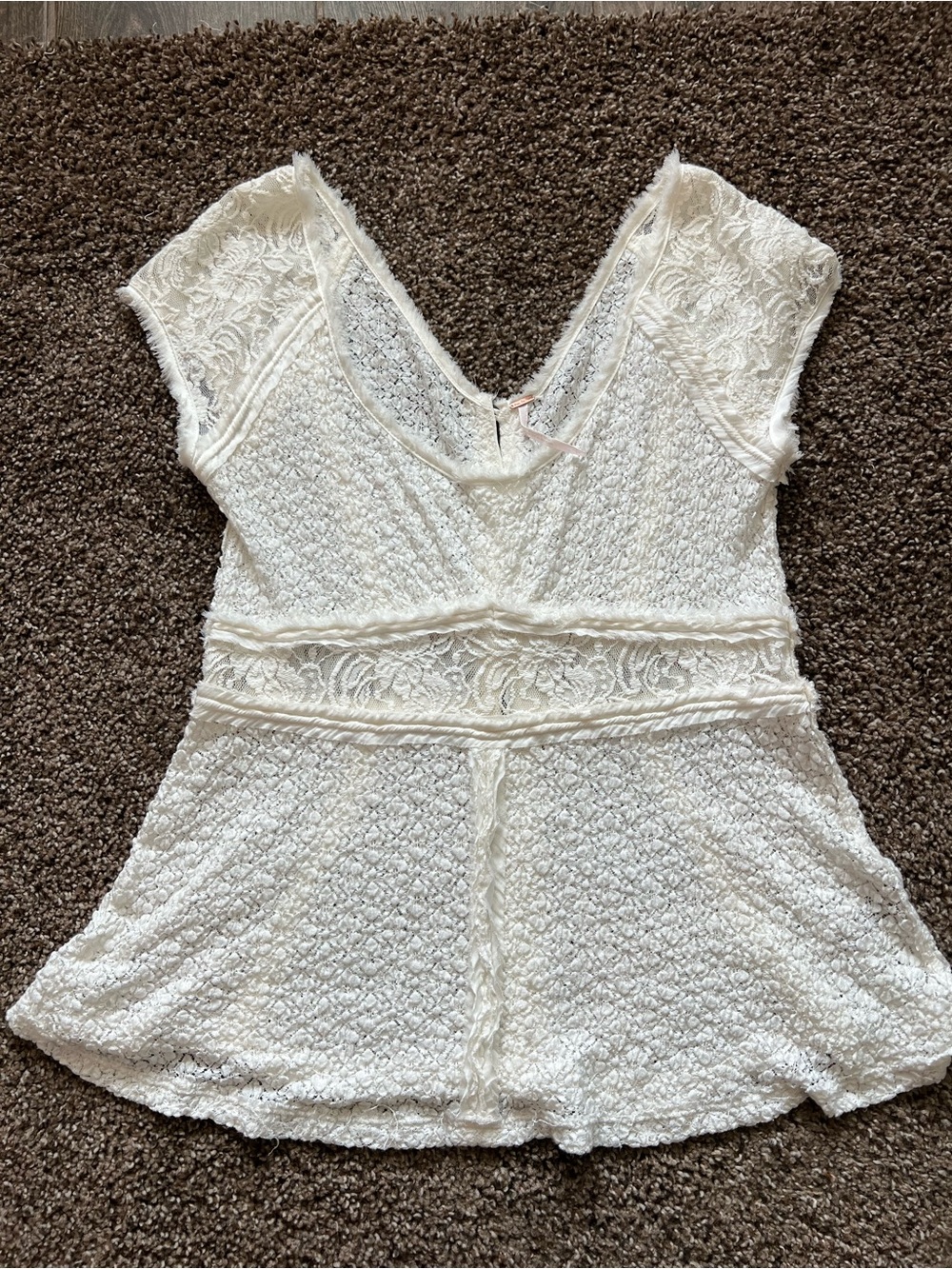 Free People Ivory Lace V-Neck Blouse